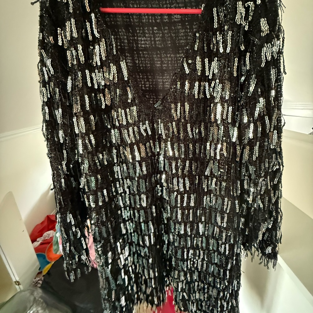 Zara Black and Silver Textured Top